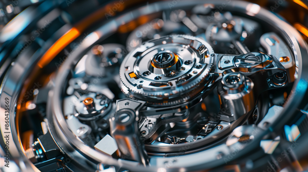 Close-up of intricate mechanical gears in motion. Close-up of intricate mechanical gears in motion.