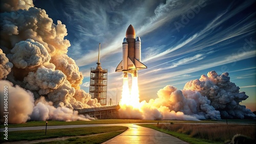 Rocket launch from launchpad, rocket, space, launch, launchpad, spaceflight, exploration, technology, science, spacecraft photo
