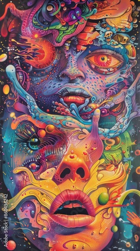 Wallpaper Mural A colorful painting of a woman with a face made of different colors and shapes Torontodigital.ca