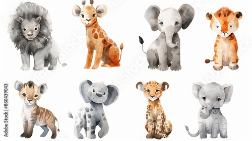 Fototapeta Naklejka Na Ścianę i Meble -  Adorable watercolor baby animals, perfect for adding a touch of sweetness to your invitations, cards, and paper crafts.