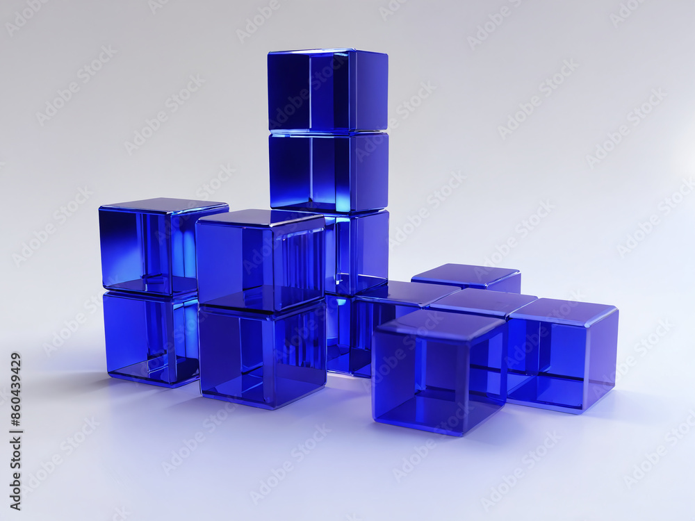 Obraz premium Blue glass cubes arranged in a creative pattern on a white surface