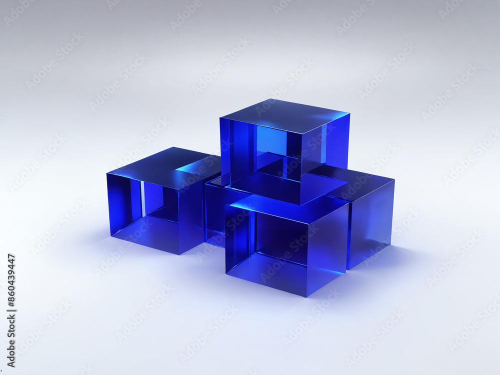 Fototapeta premium Blue glass cubes arranged in a creative pattern on a white surface