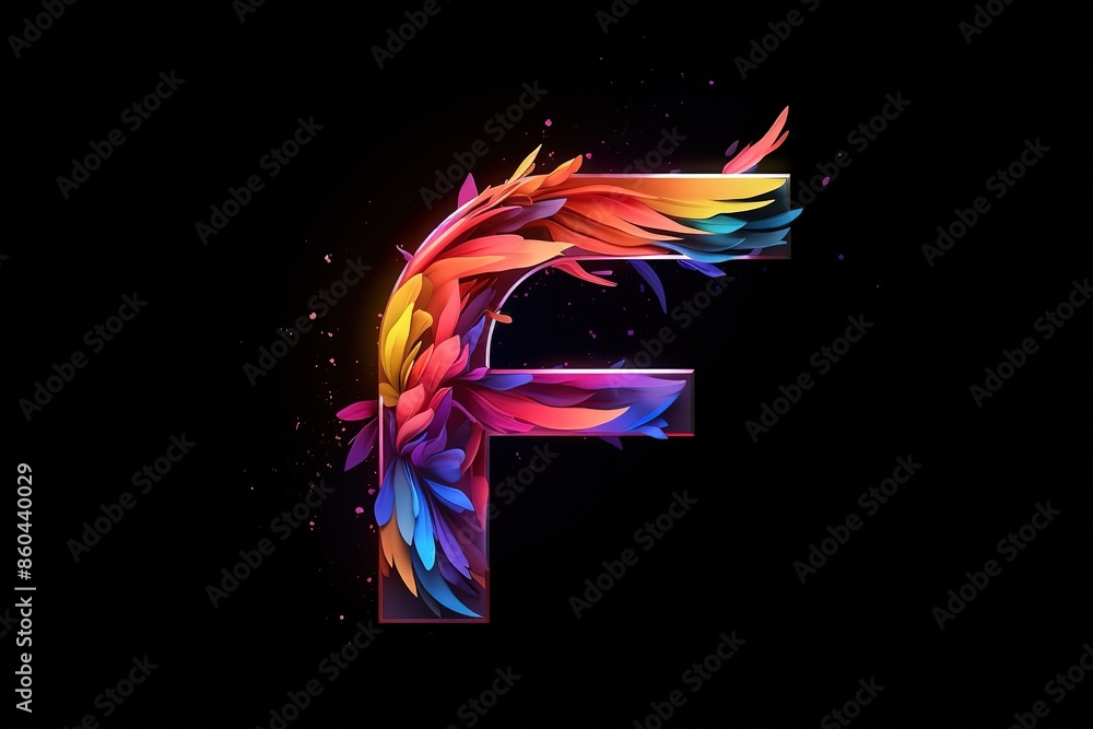 Obraz premium Colorful letter on black background. Vibrant shades of red, blue, and yellow create a striking contrast.