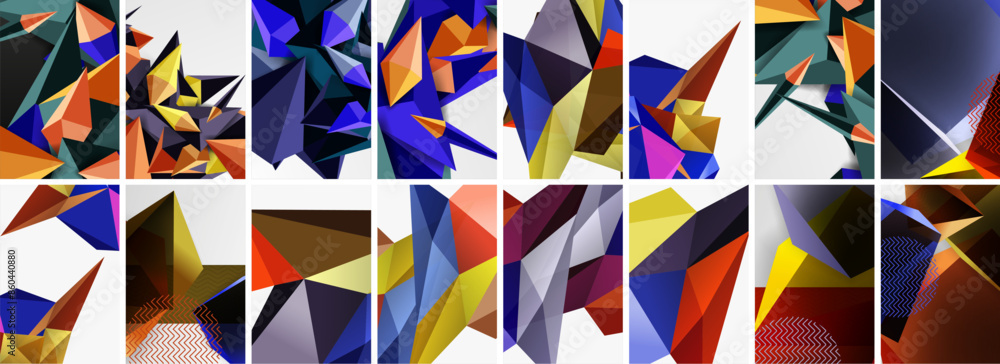 Set of low poly triangles poster geometric backgrounds. Vector Illustration For Wallpaper, Banner, Background, Card, Book Illustration, landing page Set of low poly triangles poster geometric backgrounds. Vector Illustration For Wallpaper, Banner, Background, Card, Book Illustration, landing page