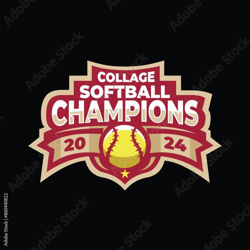 Collage softball champions logo as vector graphic design. Best for textile print sport tshirt design