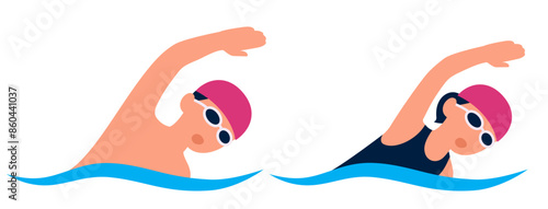 Swimming man and woman illustration