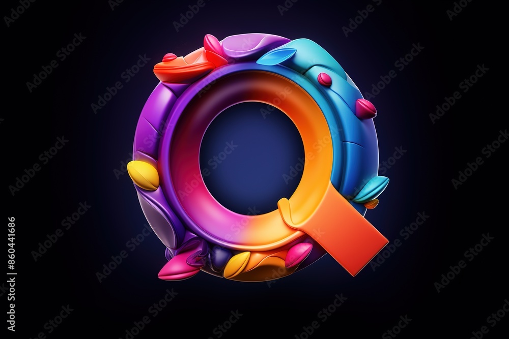 Colorful letter on black background. Vibrant shades of red, blue, and yellow create a striking contrast. Colorful letter on black background. Vibrant shades of red, blue, and yellow create a striking contrast.
