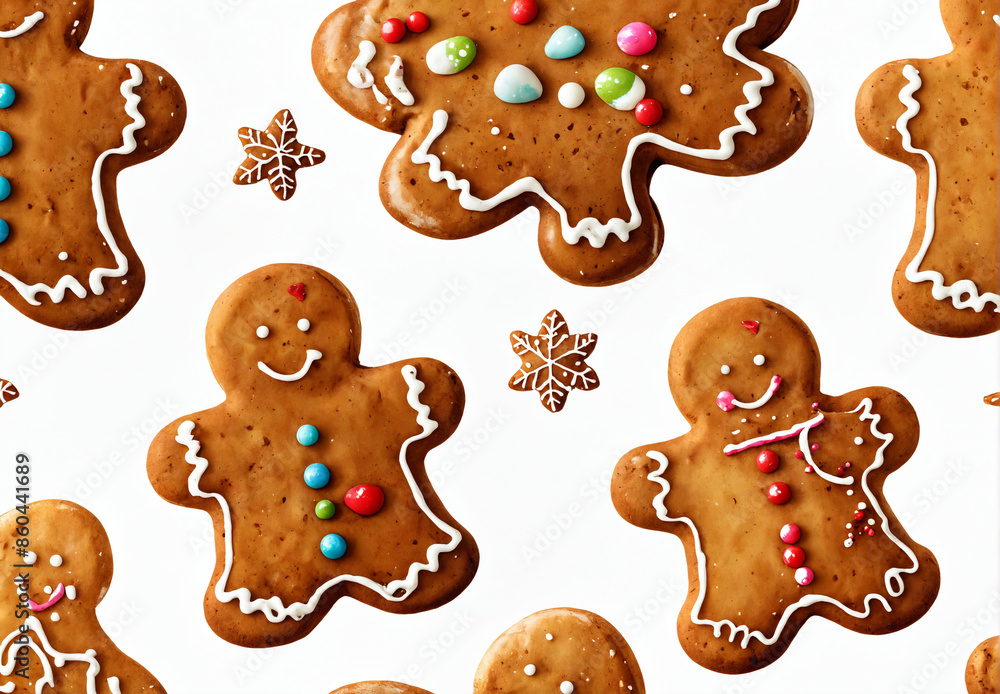 Fototapeta premium Decorated gingerbread cookies on white background