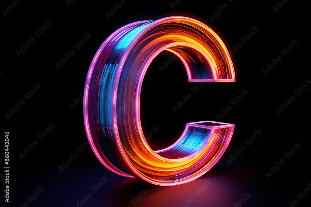 Colorful letter on black background. Vibrant shades of red, blue, and yellow create a striking contrast. Colorful letter on black background. Vibrant shades of red, blue, and yellow create a striking contrast.