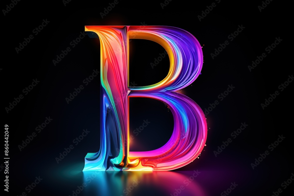 Colorful letter on black background. Vibrant shades of red, blue, and yellow create a striking contrast. Colorful letter on black background. Vibrant shades of red, blue, and yellow create a striking contrast.