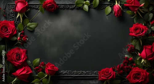 red roses frame on a black background