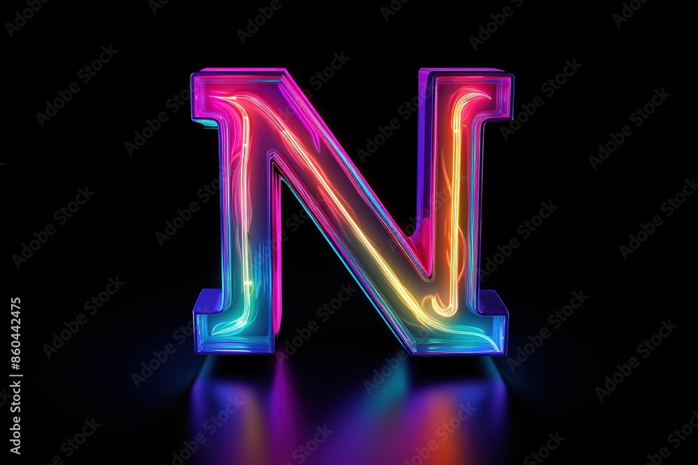 Colorful letter on black background. Vibrant shades of red, blue, and yellow create a striking contrast. Colorful letter on black background. Vibrant shades of red, blue, and yellow create a striking contrast.