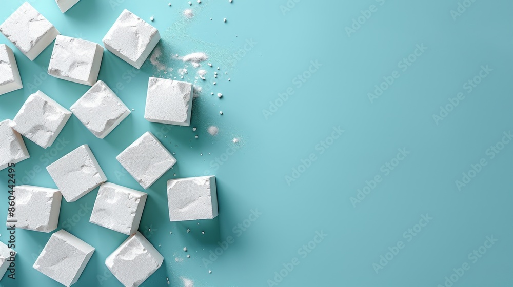 Marshmallow Cubes on a Blue Background Marshmallow Cubes on a Blue Background