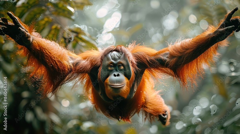 Obraz premium This orangutan is an arboreal great ape native to the rainforests of Indonesia and Malaysia.
