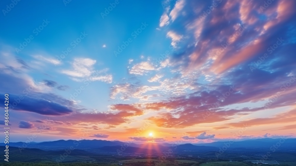 A magnificent sunrise with rays of light piercing through clouds, casting an array of colors across the sky and painting a breathtaking natural landscape. A magnificent sunrise with rays of light piercing through clouds, casting an array of colors across the sky and painting a breathtaking natural landscape.