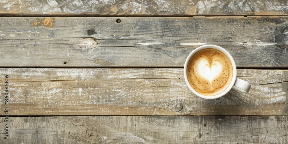 World Coffee Day. Cup of coffee with heart shape latte art on wooden background. Copy space. World Coffee Day. Cup of coffee with heart shape latte art on wooden background. Copy space.