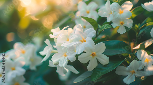 close up of  jasmine flowers on a bush in a garden : Generative AI