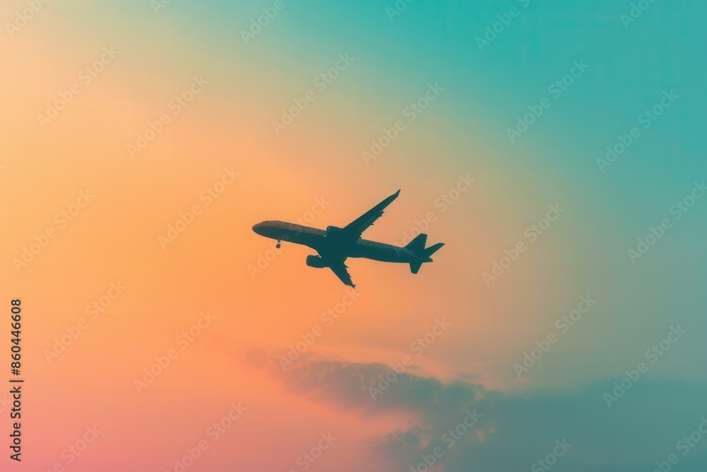 A minimalist silhouette of an airplane in flight against a stunning sunset sky. Perfect for travel and airline marketing. Generative AI A minimalist silhouette of an airplane in flight against a stunning sunset sky. Perfect for travel and airline marketing. Generative AI