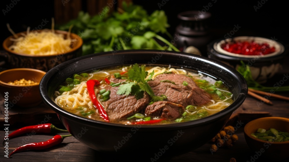 A steaming hot bowl of flavorful noodle soup, packed with fresh ingredients and aromatic spices, capturing the essence of a homemade, comforting, and satisfying meal. A steaming hot bowl of flavorful noodle soup, packed with fresh ingredients and aromatic spices, capturing the essence of a homemade, comforting, and satisfying meal.