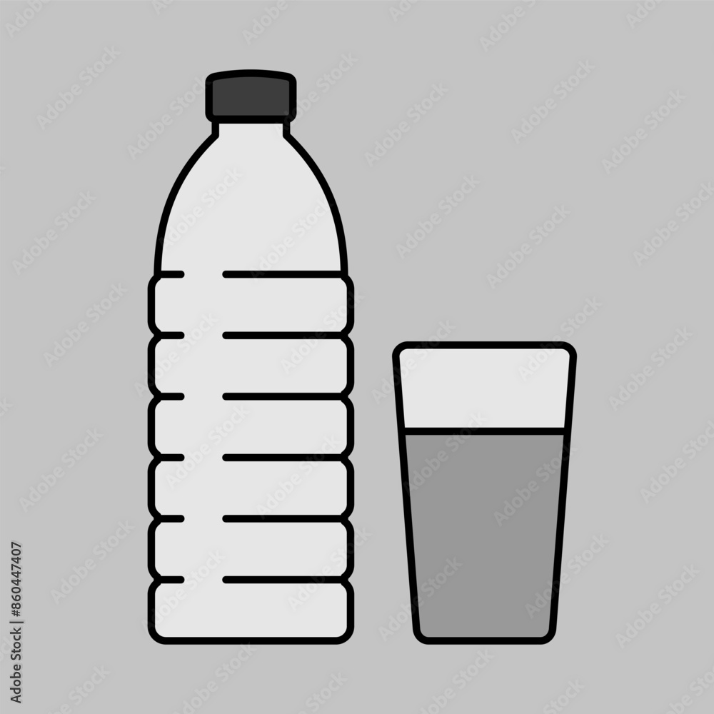 Glass and bottle of water vector icon Glass and bottle of water vector icon