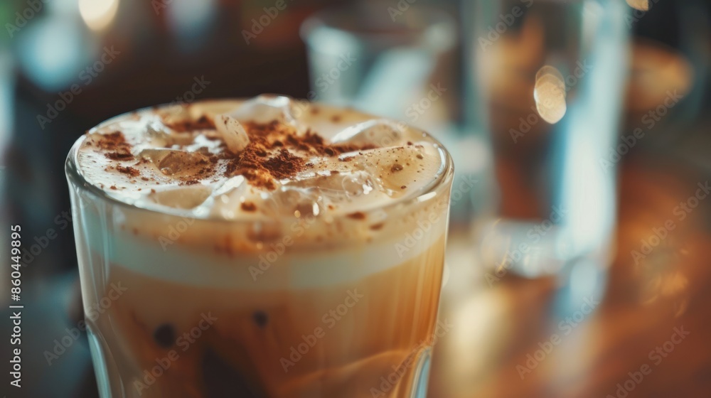 Tasty glass of coffee with a sprinkle of cinnamon on top