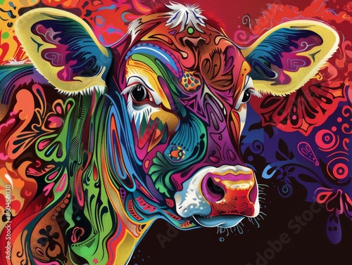 Colorful Detailed Cow Illustration for Farm Animal and Agriculture Concept photo