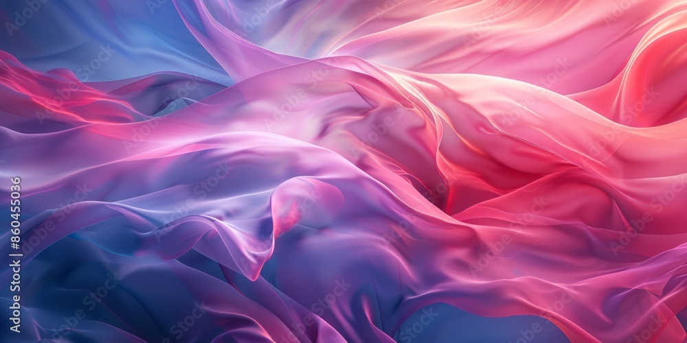 Obraz premium Delicate pastel waves of fabric in shades of pink, purple, and blue, creating a serene and ethereal visual effect with a sense of gentle movement.
