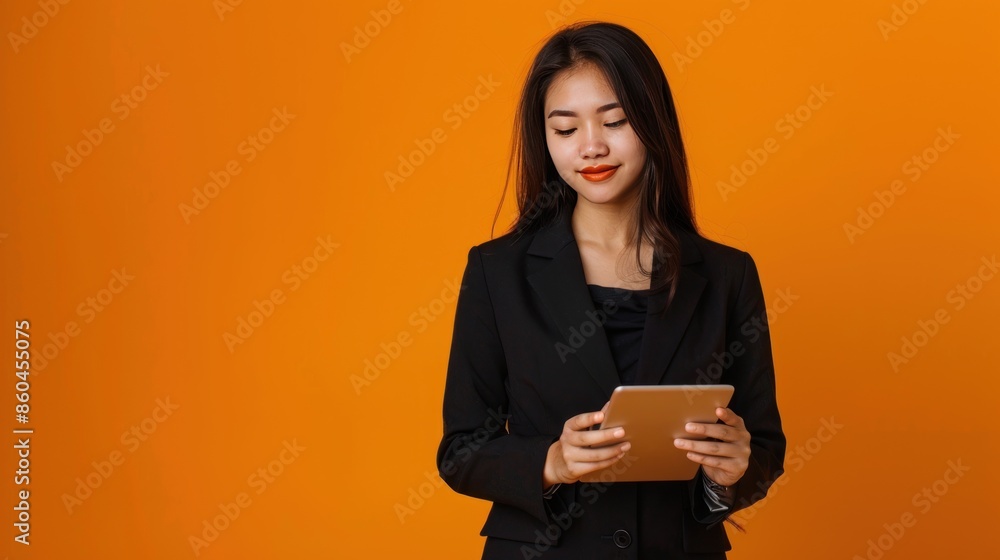 An Asian businesswoman in a business suit holding a tablet An Asian businesswoman in a business suit holding a tablet