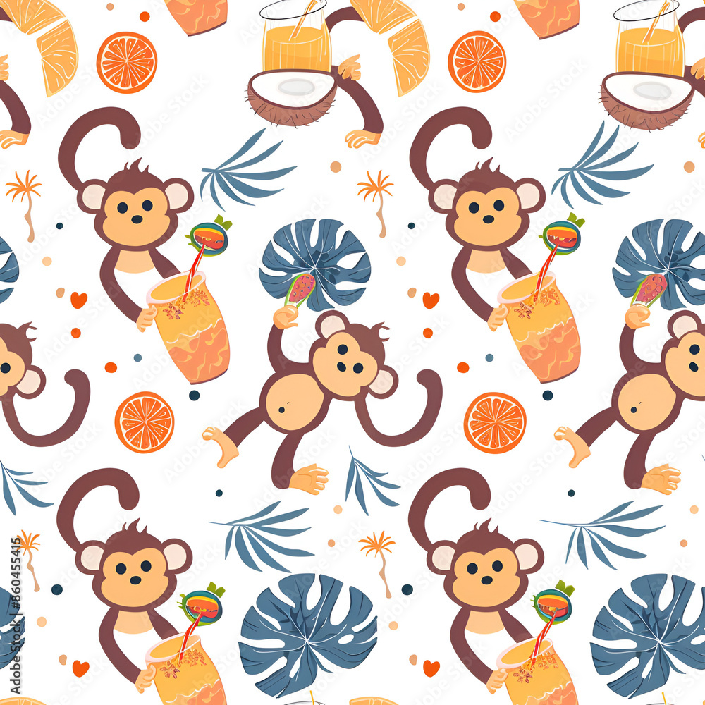 Cute Seamless Pattern with Monkey and Flip Flops Cute Seamless Pattern with Monkey and Flip Flops