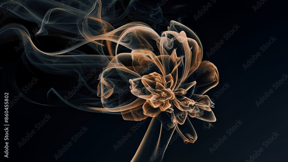 Ethereal golden haze shaping into a floral design against a dark backdrop. Abstract digital illustration. Grace and surrealism theme. Generated ai Ethereal golden haze shaping into a floral design against a dark backdrop. Abstract digital illustration. Grace and surrealism theme. Generated ai