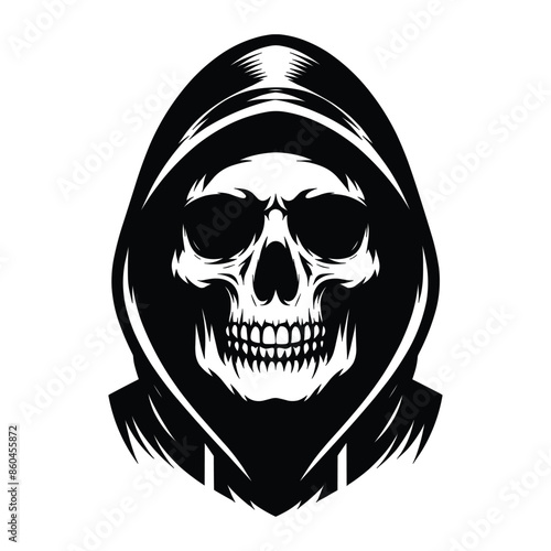 Skull wearing hoodie silhouette vector illustration isolated on white background