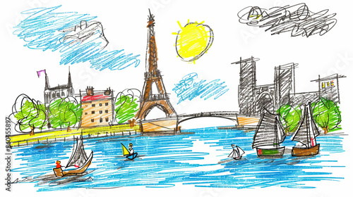 Parisian Skyline with Eiffel Tower and Seine River