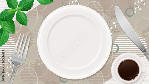 真上から見た食事の机の背景イラスト_16:9