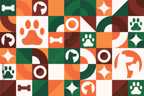 International Dog Day. August 26. Seamless geometric pattern. Template for background, banner, card, poster. Vector EPS10 illustration.