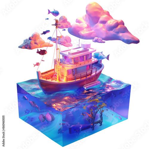 Cute ship 3D illustration