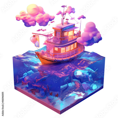 Cute ship 3D illustration