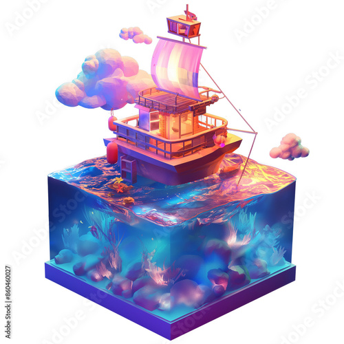 Cute ship 3D illustration