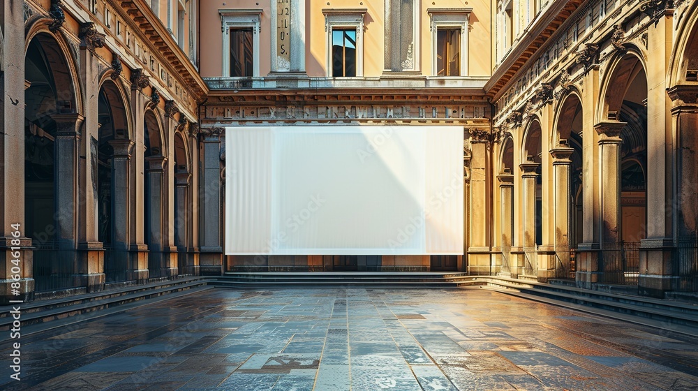 Ren Signboard mock-up large advertisement signboard on wall of a renaissance building ...