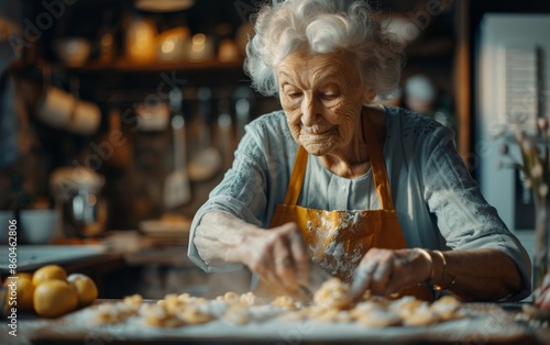 Elderly Woman Baking Pastry in a Home Kitchen