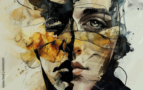 Abstract Portrait with Splattered Paint