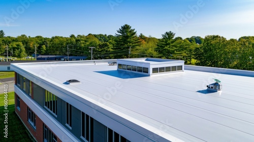 Modern Flat Roof of a Commercial Building. Generative ai