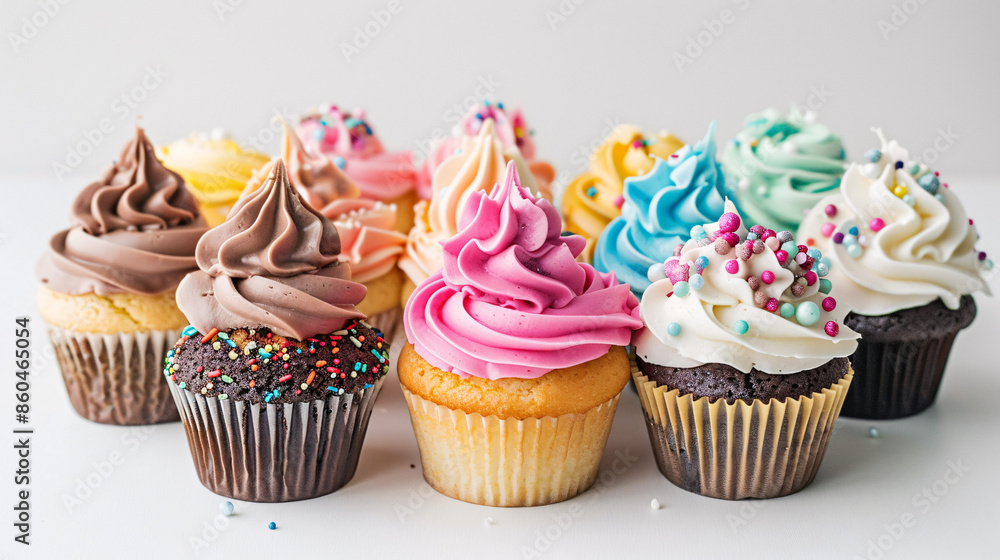 Colorful Cute Cupcakes on White Background Colorful Cute Cupcakes on White Background