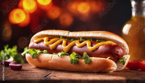 The Taste of Chicago Festival. serving a juicy hot dog. delicious hot hot dog photo