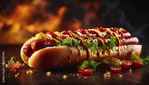 The Taste of Chicago Festival. serving a juicy hot dog. delicious hot hot dog photo