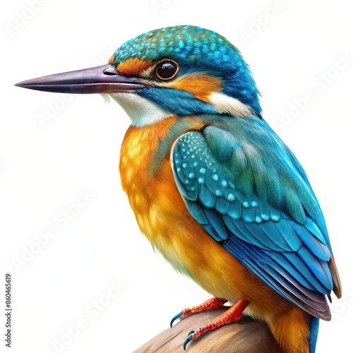 Kingfisher oil paint isolated on a white background