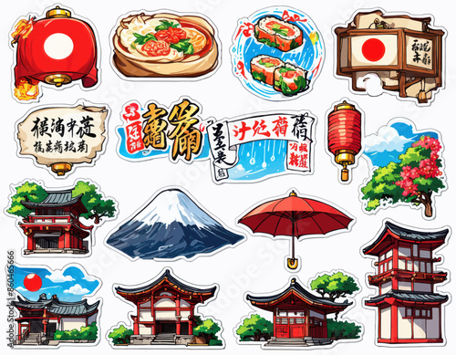 Japanese Cultural Landmarks and Symbols Sticker Collection