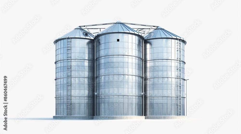 3D illustration of a steel grain silo isolated on a white background 3D illustration of a steel grain silo isolated on a white background