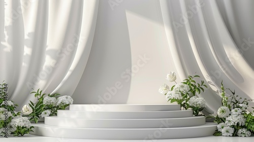 Elegant podium with layered steps on a white backdrop