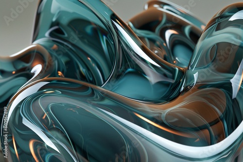 d render of abstract shapes in teal and brown, close up, glossy plastic, soft lighting