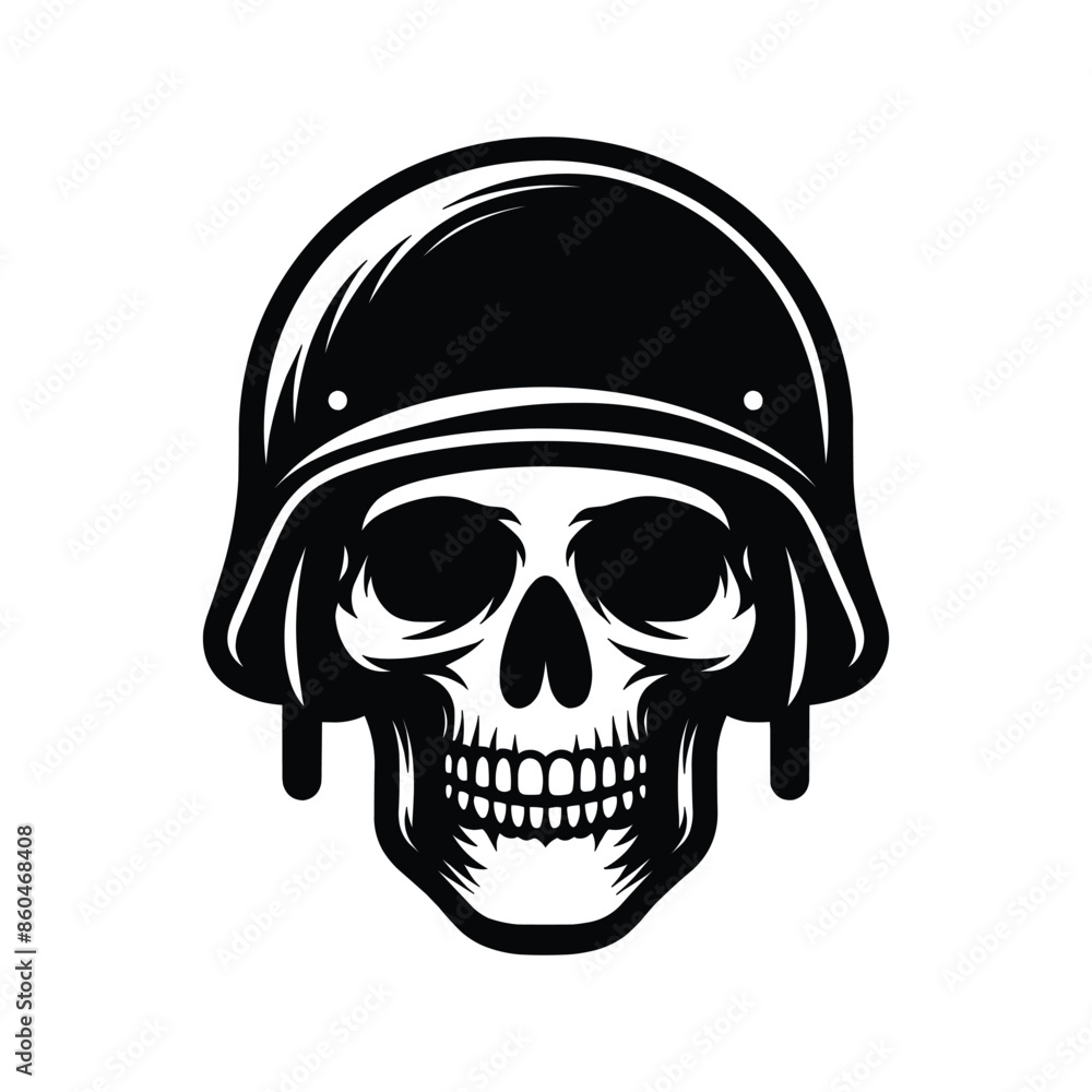 Fototapeta premium Skull wearing helmet silhouette vector illustration isolated on white background
